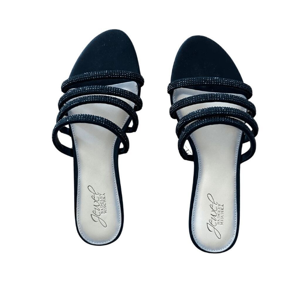 Jewel by Badgley Mischka Womens Black Nigella Slip On Slide Sandals Size 7